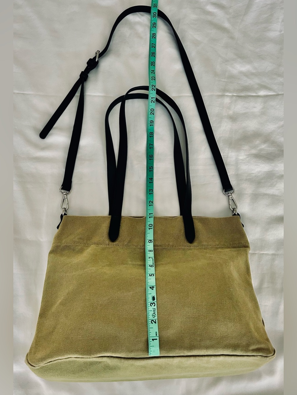 Banana Republic Army Green Canvas Tote with Black Faux Leather Straps - Picture 10 of 13